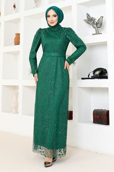 ModaMerve Βραδινό φόρεμα Emerald Glitter Tulle - YGS6569
