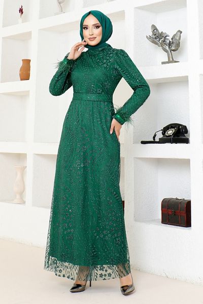 ModaMerve Βραδινό φόρεμα Emerald Glitter Tulle - YGS6569