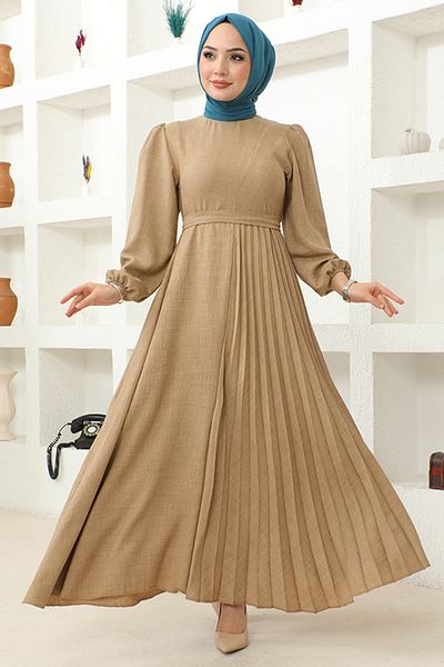 ModaMerve Rochie cu curea colorată Latte - HBS4011