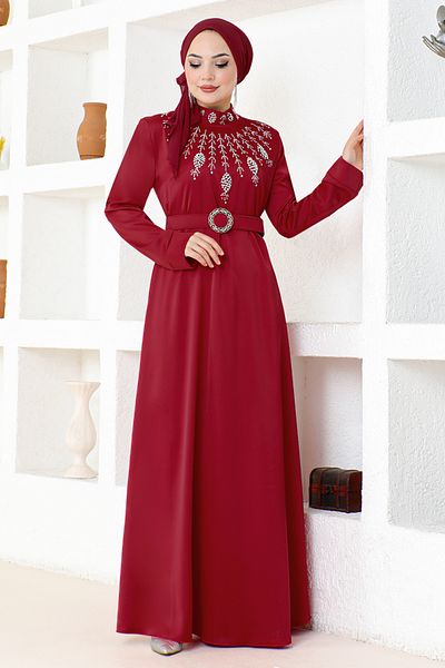 ModaMerve فستان سهرة من الساتان الأحمر - موديل SHD5376