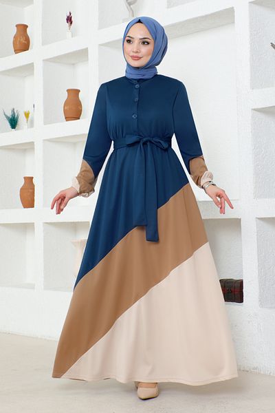 ModaMerve Indigo Belted Dress - MSL224