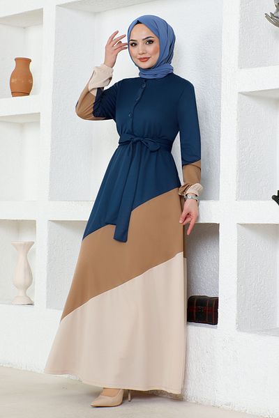 ModaMerve Indigo Belted Dress - MSL224