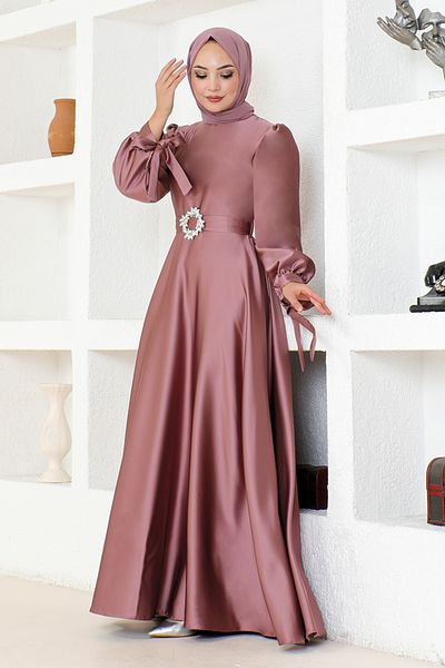 ModaMerve LPN54133 Μοντέλο βραδινό φόρεμα Dusty Rose Satin