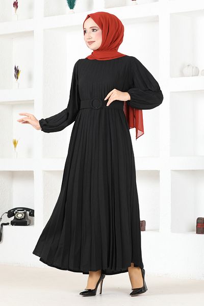 ModaMerve Black Belted Dress - HBS9897