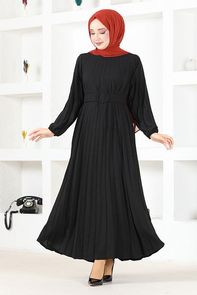 ModaMerve Black Belted Dress - HBS9897