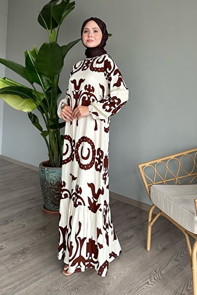 InStyle Einfarbig gemustertes Viskosekleid in Bitterbraun