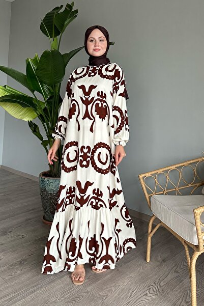 InStyle Einfarbig gemustertes Viskosekleid in Bitterbraun