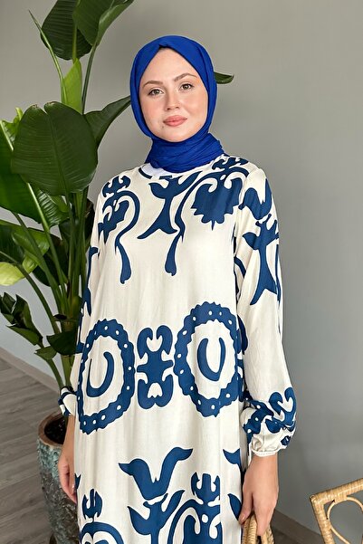 InStyle Saks Blue Single Patterned Viscose Dress