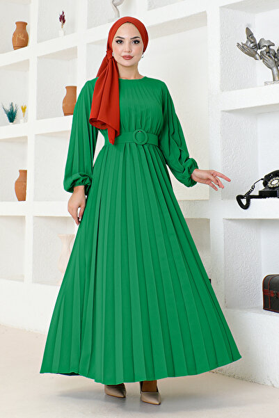 ModaMerve Φόρεμα με πράσινη ζώνη - HBS9897