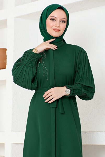 ModaMerve Emerald Belted Ferace Dress - ASN172