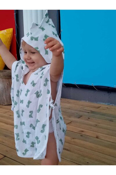 Mama Yoyo Baby&Kids Dino Başlıklı Müslin Panço - Dino (ORGANİK PAMUK & BAMBU)