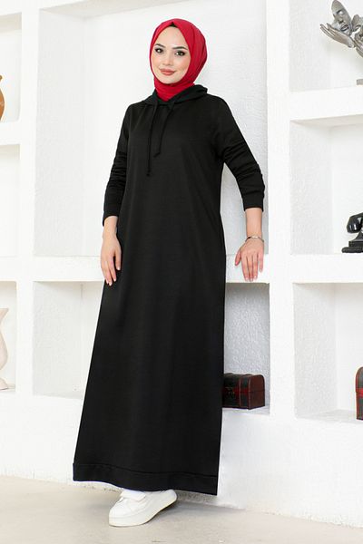 ModaMerve Rochie neagră cu glugă - MSL0045