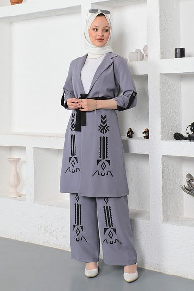 ModaMerve Anthracite Embroidery Detailed Set - Mi̇h19002