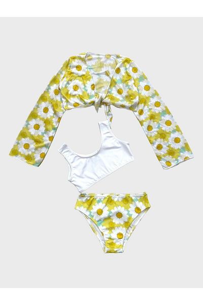 Fil Kids Yellow Daisy Patterned Girl's Bikini Set - Pareo