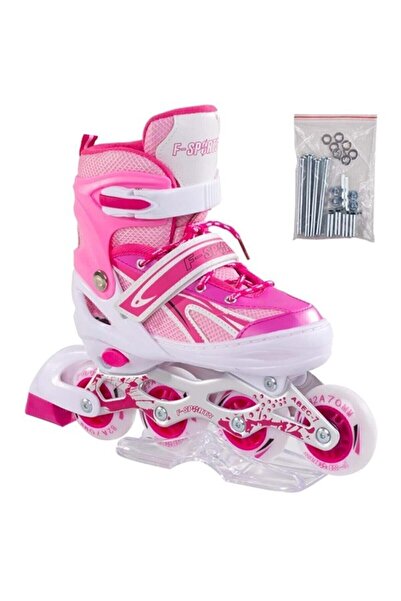Furkan Toys F-sports Pembe Ayarlabilir 2+2 Işıklı Metal Alıştırma Pateni Çanta Hediyeli