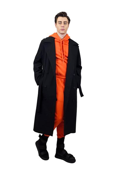 Geco Black Buttoned Fence Fence Trench Coat
