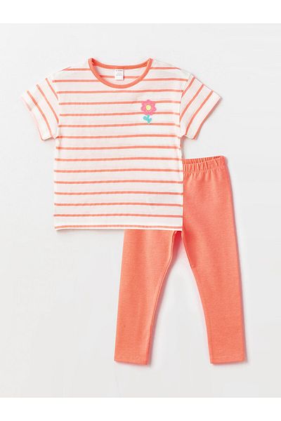 LC Waikiki Striped Crew Neck T-Shirt and Leggings for Baby Girl - Set of 2