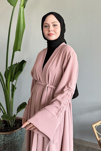 InStyle عباية بأكمام برباط بلون مسحوق - تصميم برباط