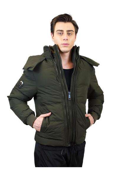 Geco Χακί Πουπουλένιο Παλτό - Διπλό φερμουάρ στο μπροστινό μέρος και κολάρο με Velcro