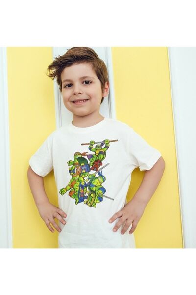 YUNAYT Παιδικό λευκό μπλουζάκι Ninja Turtles Digital Printed