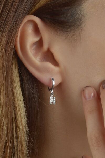 jelux silver 925 Ayar Gümüş Zirkon Taşlı N Harfli Sallantılı Tekli Küpe
