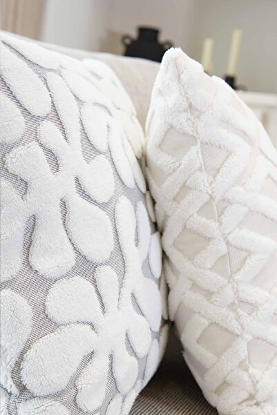 Pilloveland Set of 2 Double Sided Same Patterned Punch Embroidered Tufting Throw Pillow Cover 43*43 cm - Checkers