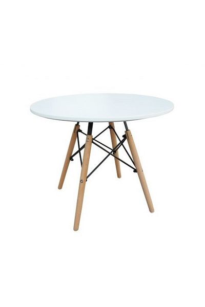 Mahmayi Modern Round Coffee Table – Wooden Quad Legs, White – Perfect for Living Room & Balcony