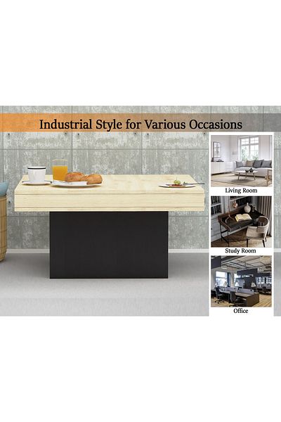Mahmayi Modern Square Coffee Table – Natural Oak & Black, Durable, Space-Saving, Easy to Maintain
