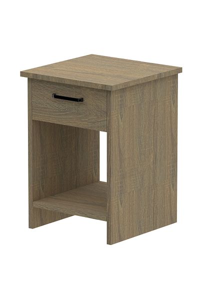 Mahmayi Grey Oak Night Stand w/ Drawer & Open Shelves - Perfect for Bedroom & Living Room