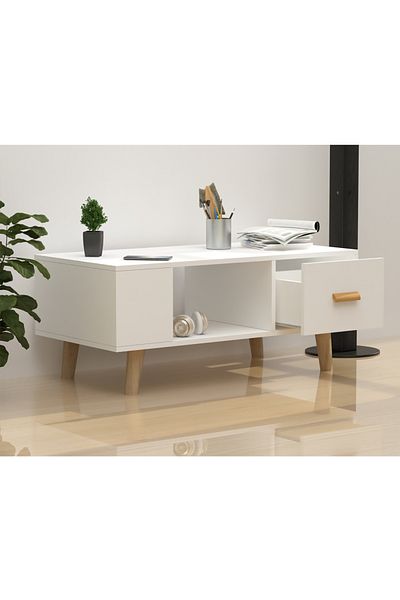 Mahmayi H302 Modern Coffee Table With Drawer & Shelf - Versatile White Storage Unit