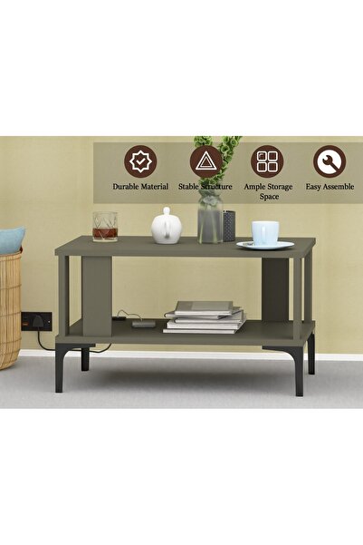 Mahmayi Lava Grey Coffee Table with USB Port & Storage - Modern, Durable, Easy Maintenance