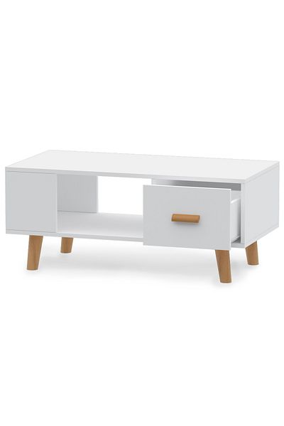 Mahmayi H302 Modern Coffee Table With Drawer & Shelf - Versatile White Storage Unit