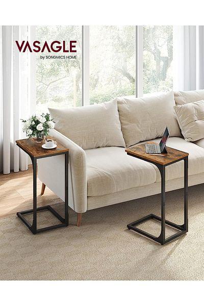 Mahmayi VASAGLE C-Shaped End Table Set of 2, Space-Saving Side Tables for Couch/Bed, Rustic Brown & Black