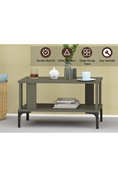 Mahmayi Modern Coffee Table with Storage Shelf - Durable, Space-Saving, Easy Maintenance, Lava Grey