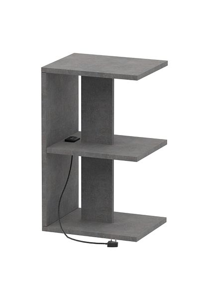 Mahmayi E-Shape Night Stand Table w/ USB Ports, 3 Open Shelves - Versatile, Easy Assembly