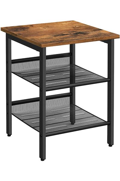 Mahmayi VASAGLE Industrial End Table w/ Adjustable Mesh Shelves, Rustic Brown, 15.7x15.7x21.7 Inches