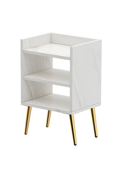 Mahmayi Modern Nightstand, 3 Open Shelves, Versatile Side Table for Bedroom/Living Room - White