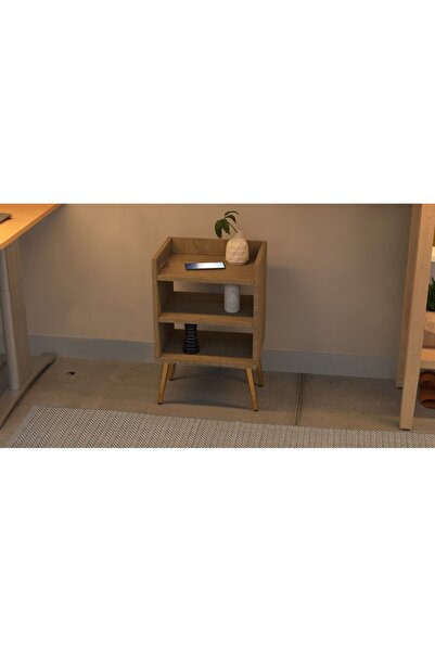 Mahmayi Grey Oak Nightstand with 3 Open Shelves - Perfect for Bedroom & Living Room