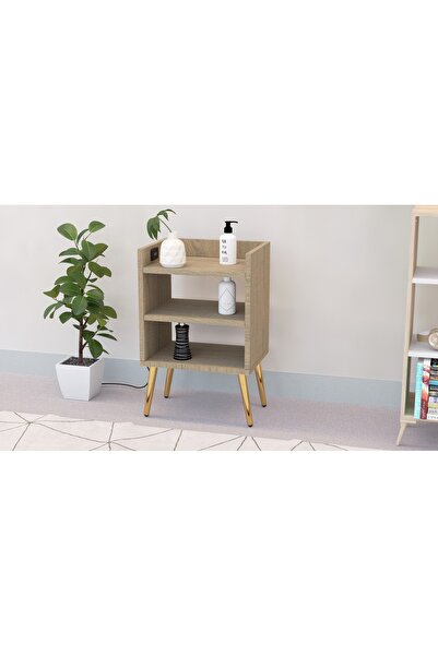 Mahmayi Modern Grey Night Stand with USB Ports & 3 Open Shelves for Living Room/Bedroom
