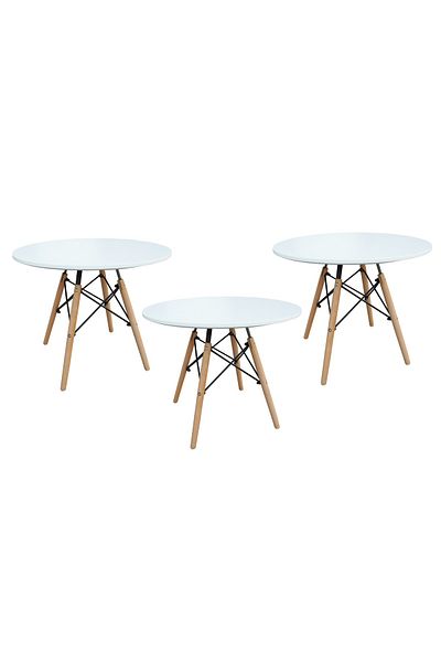 Mahmayi Modern Round Coffee Table Set of 3 - Stylish, Versatile, Easy Assembly - White