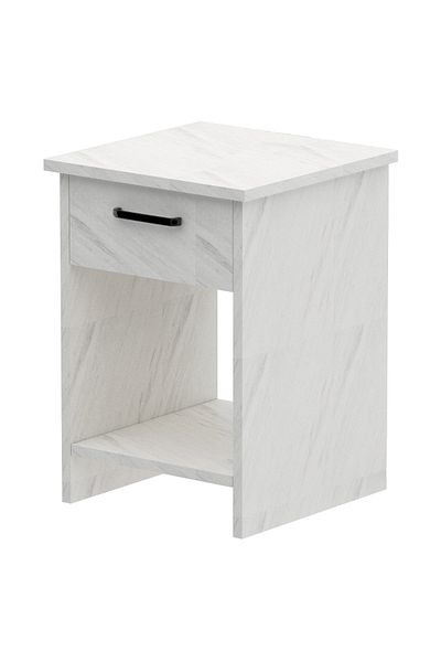 Mahmayi White Marble Nightstand - Open Storage, Single Drawer, Easy Assembly, Lightweight Design