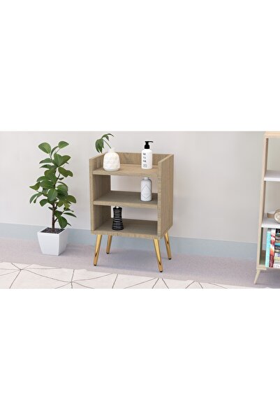 Mahmayi Grey Oak Nightstand with 3 Open Shelves - Perfect for Bedroom & Living Room