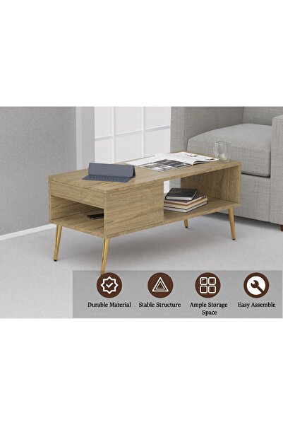 Mahmayi Modern Grey Oak Coffee Table with Storage - Durable, Space-Saving, Easy Maintenance