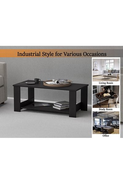 Mahmayi Modern Coffee Table with 2-Tier Storage - Sleek, Durable, and Space-Saving - Black