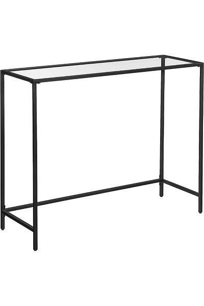 Mahmayi Vasagle Modern Console Table, Tempered Glass, Black Metal Frame, Adjustable Feet, Easy Assembly