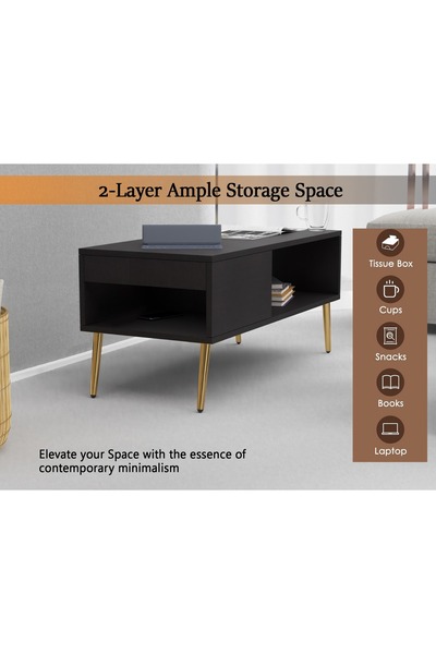 Mahmayi Black Coffee Table – Modern Design, Durable, Space-Saving with Storage for Home & Office
