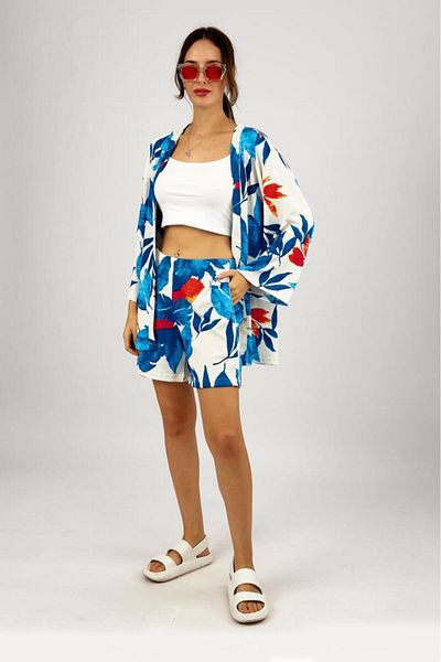 Betimoda Navy Blue Lycra Women's Shorts Set - Wrapped Fabric, Loose Loose Fit
