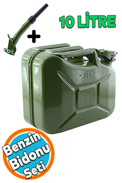 NZB Metal Benzin Bidonu 10 Litre Akaryakıt Mazot Sıvı Taşıma Doldurma Depolama Bidonu + Aktarma Borusu