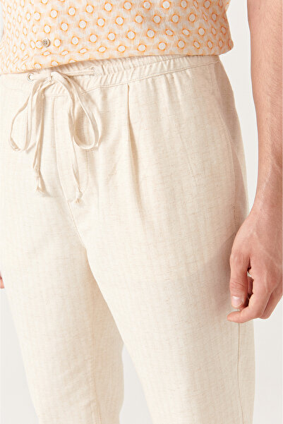 Avva Men's Beige Elastic Waisted Linen Trousers A21y3029