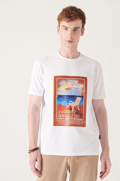 Avva Men's White Slogan Printed Cotton T-shirt A21y1082